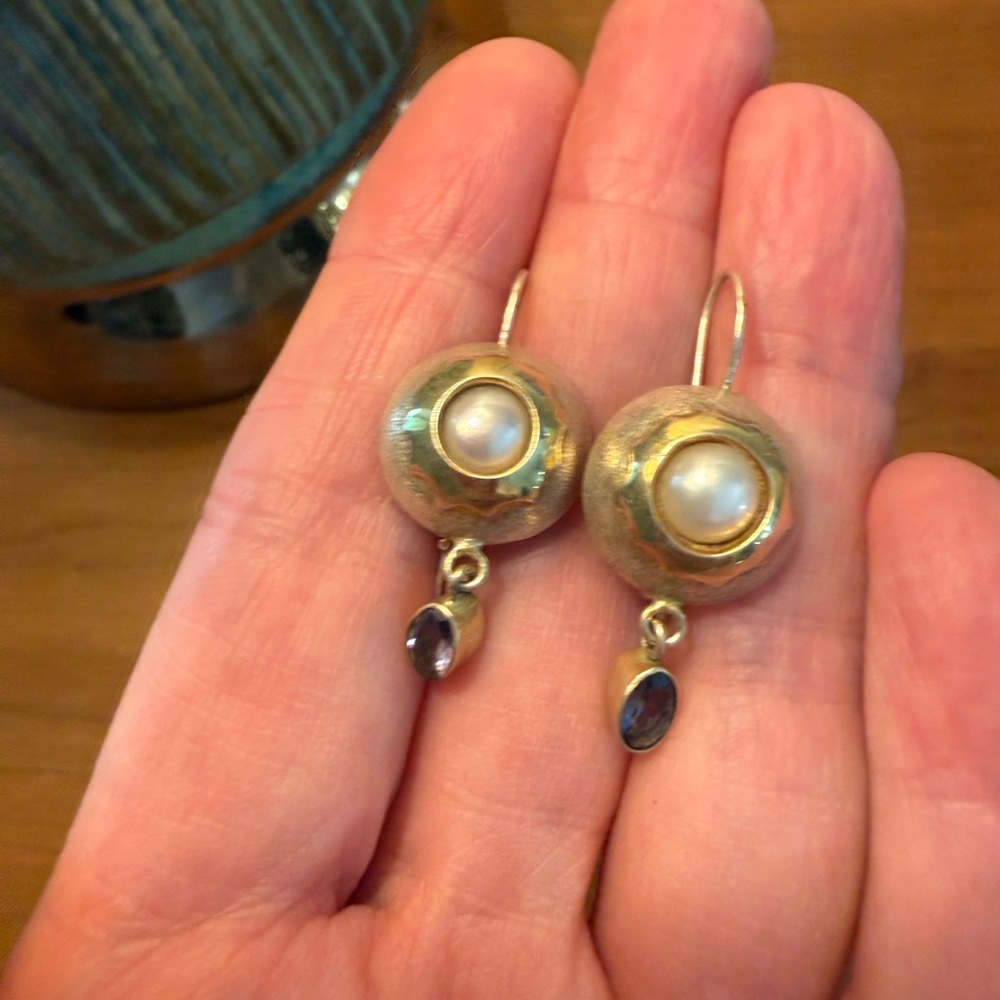Gold and Silver Pearl Drop Earrings
